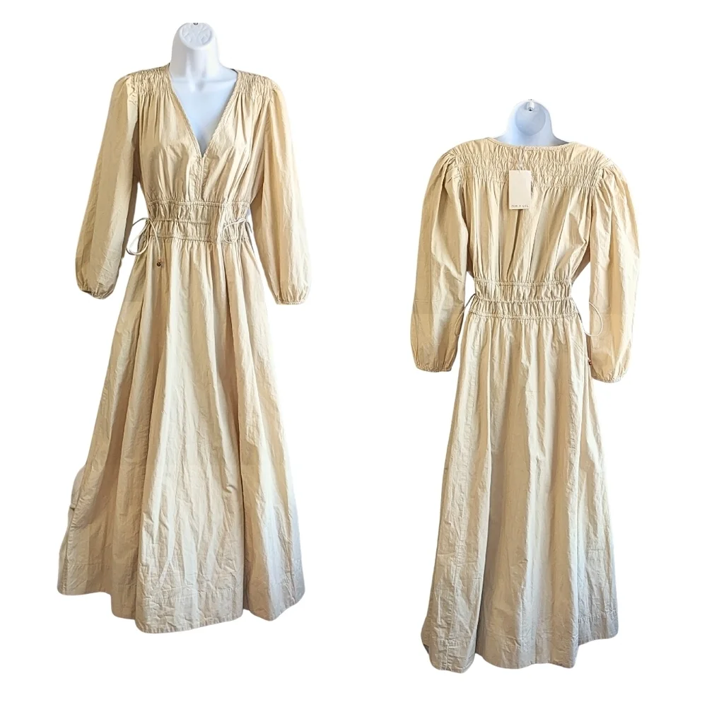 NWT LOVE THE LABEL Blake Ecru Cottagecore Smocked Puff Sleeve Maxi Dress Size L - Picture 8 of 9